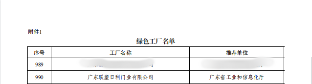 广东联塑日利门业有限公司入选绿色工厂(图1)