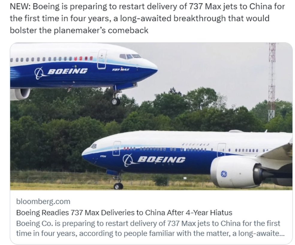 波音将重新向中国交付737Max喷气式飞机四年再度回到市场